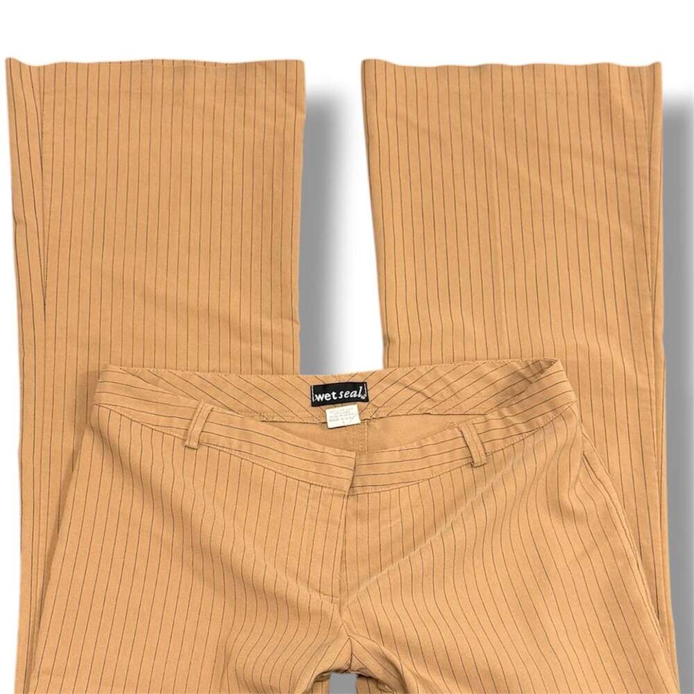 Y2K Wet Seal Pinstripe Flare Pants Size 5 Tan